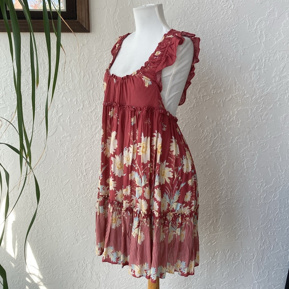 Free People Ruffle Pinafore Baby Doll Mini Dress Tunic
Jumper Floral Boho Red
